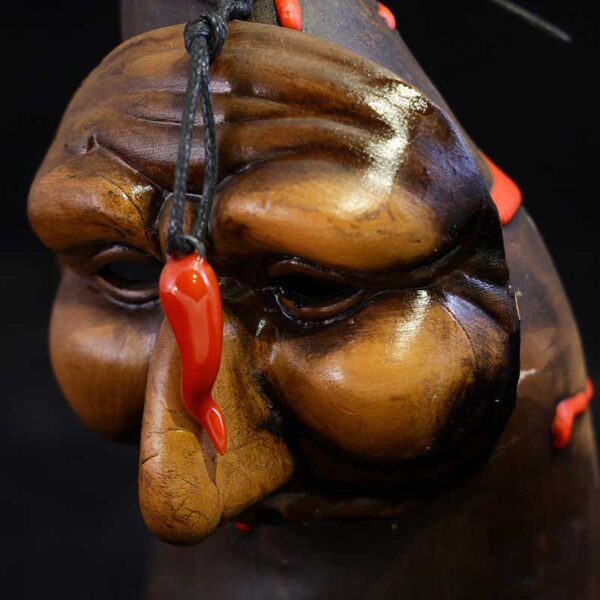 Di Virgilio - Corno rosso e nero con maschera di pulcinella e mini maschera - 50cm