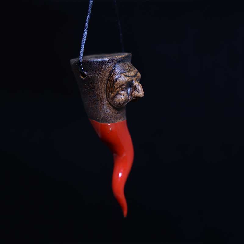 Di Virgilio - Corno rosso smaltato con maschera sospeso - 15cm
